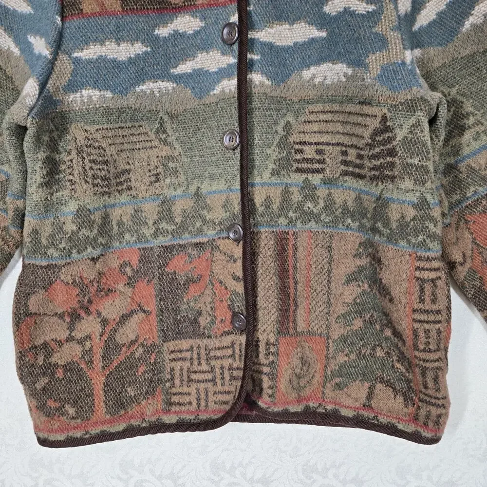 Y2K Sonoma Tapestry Cabin Jacket S Cottagecore Rustic Woodland Barn Coat - Picture 4 of 14